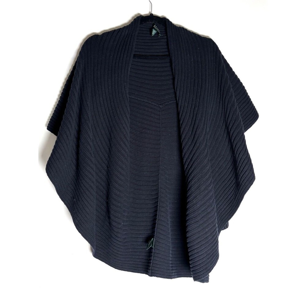 Lauren Ralph Lauren Black Ribbed Open Cardigan – Minimalist Draped Sweater